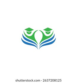 graduation logo with celebration in flat design