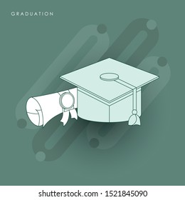Graduation Logo Template Design Elements. Concept of line icon with green theme