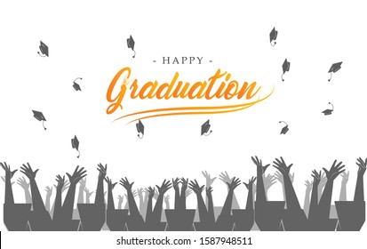 Graduation Logo Template Design Elements. education and people concept, celebration students throwing graduation caps in the air