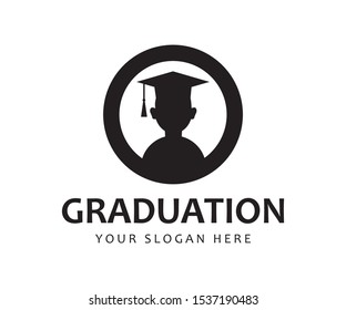 Graduation logo template design. Student in cap graduate logo with the circle design template