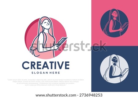 Graduation Logo with Woman design . vector illustration