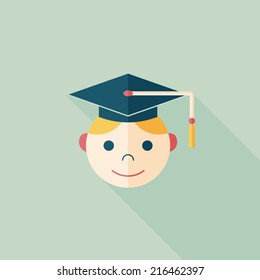 Graduation Man flat icon with long shadow,eps10