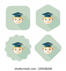 Graduation Man flat icon with long shadow,eps10