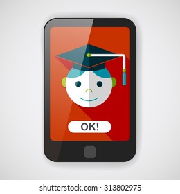 Graduation Man flat icon with long shadow,eps10