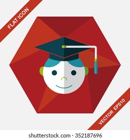Graduation Man flat icon with long shadow,eps10