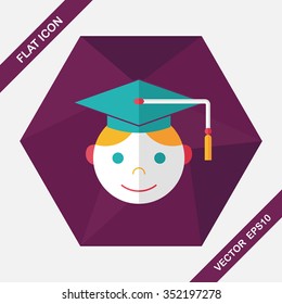 Graduation Man flat icon with long shadow,eps10