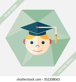 Graduation Man flat icon with long shadow,eps10