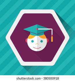 Graduation Man flat icon with long shadow,eps10