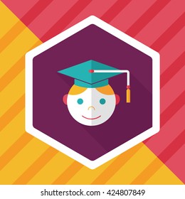 Graduation Man flat icon with long shadow,eps10