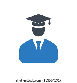 Graduation man icon in trendy style - vector blue