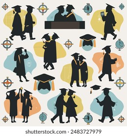 graduation man icon vector silhouettes