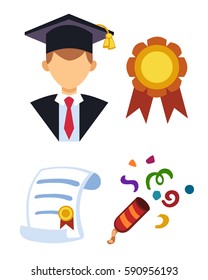 Graduation man silhouette uniform avatar vector illustration. Student education college success character with diploma gown flat achievement. Certificate knowledge person.