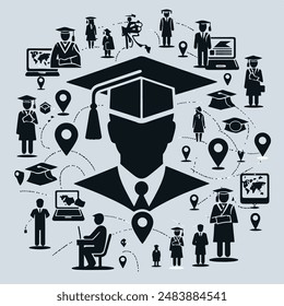 graduation map book icon vector silhouettes