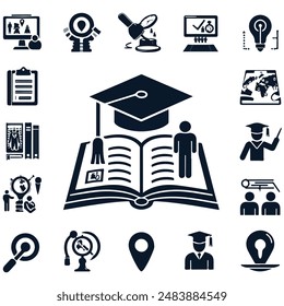graduation map book icon vector silhouettes