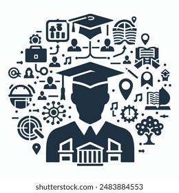 graduation map book icon vector silhouettes