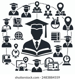 graduation map book icon vector silhouettes