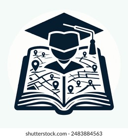 graduation map book icon vector silhouettes