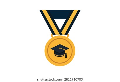 Graduation Medal and Academic Achievement Solid Icon Featuring Education, Excellence, Award, University Success, and Student Recognition Vector Symbol
