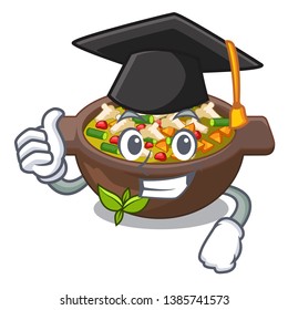 Graduation minestrone is served in cartoon bowl