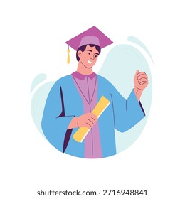 Momento da graduação ilustração de conceito de caractere vetor plano. 