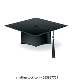 A graduation mortar board cap and tassel isolated on a white background. Vector EPS 10.