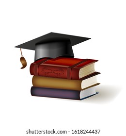 A Graduation mortar on top of books. Vector