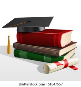 A Graduation mortar on top of books