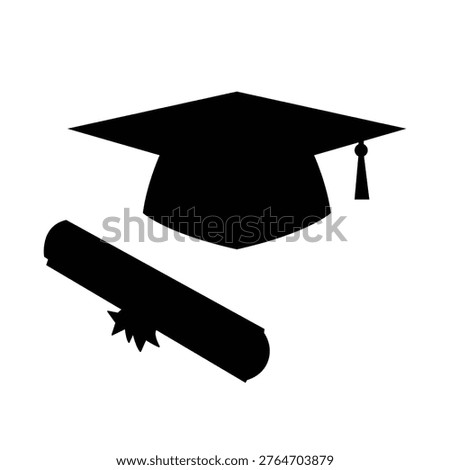 Graduation Mortarboard Cap Silhouette Including Diploma Scroll Certificate For Academic Achievement Education
