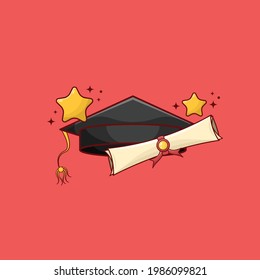 Graduation Mortarboard with Certificate Vector Illustration