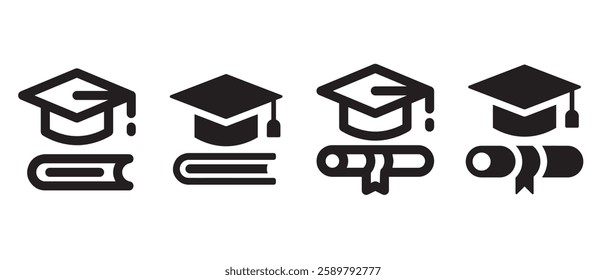 Graduation Mortarboard And Diploma Line Icon Vector.