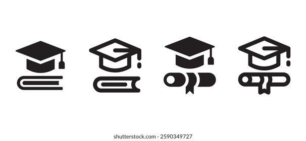 Graduation Mortarboard And Diploma Line Icon Vector.