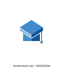 Graduation, mortarboard hat with book. Vector logo icon template