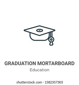 Graduation mortarboard outline vector icon. Thin line black graduation mortarboard icon, flat vector simple element illustration from editable education concept isolated on white background