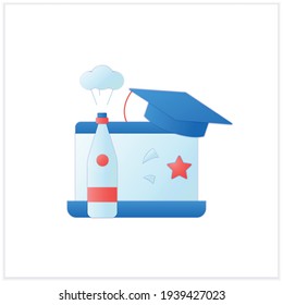 Graduation online party flat icon. Online party through coronavirus. Contactless celebration. Graduate cap.Graduation concept.3d vector illustration