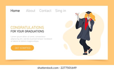 Graduation online web landing page or website template. Congrats grad. Vector illustration