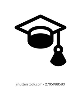 Graduación. Icono de Vector de trazo delineado con detalles rellenos de negro.