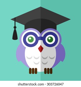 Graduation owl student  icon flat sign symbol logo