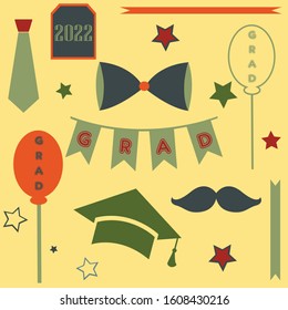 Graduation Package in retro style. vector Illustration
