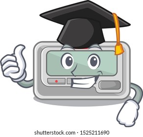 Graduation pager placed above cartoon wooden table