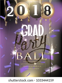 Graduation Party banner with serpentine, air balloons ans sparkler letters. Vector illustration