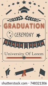Graduation Party Ceremony on paper background. Vector Illustration