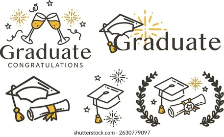 graduation party icons set in vectors
