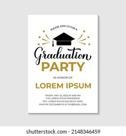 Graduation Party Invitation Card. Grad Party Invite. Graduation Celebration Announcement. Vector Template.