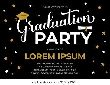 Graduation Party Invitation Card. Grad Party Invite. Graduation Celebration Announcement. Vector Template.