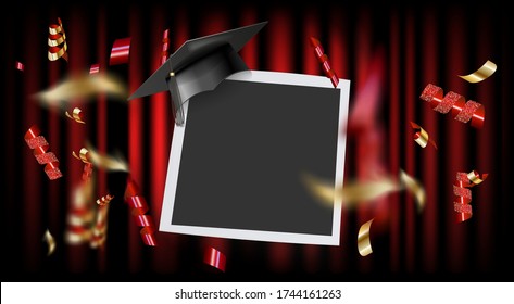 Graduation party photo booth props. Concept for selfie. Photobooth vector element.