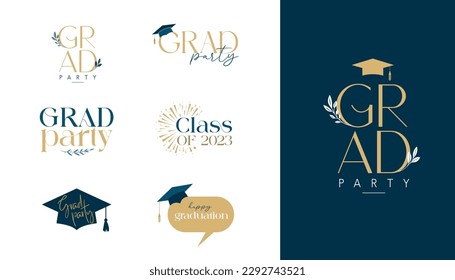 Graduation party typography collection, monogram, logo design templates collection