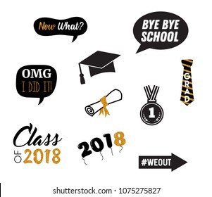 graduation party vector design elements and photo booth props. vector illustration