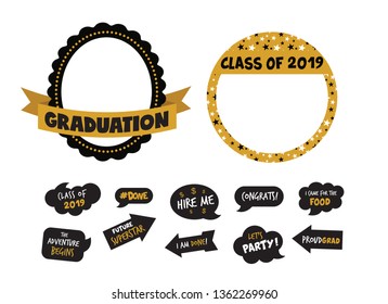 graduation party vector design elements and photo booth props. vector illustration