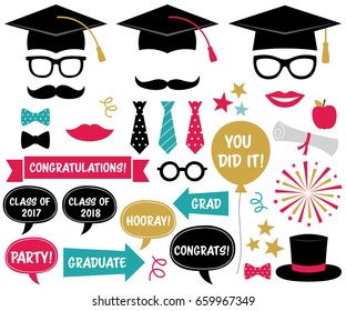 Graduation party vector design elements and photo booth props