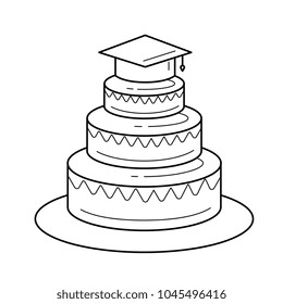 Graduation Party Vector Line Icon Isolated On White Background. Layered Cake In Graduation Cap Line Icon For Infographic, Website Or App.